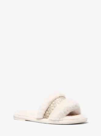 Alexis Faux Fur and Metallic Signature Logo Slide Sandal