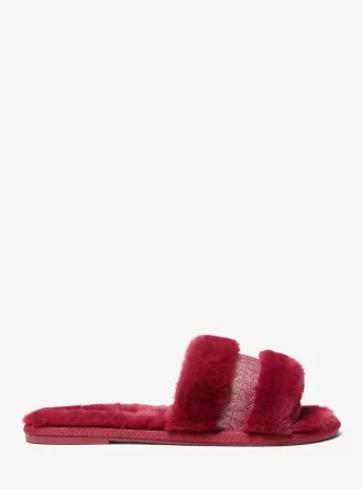 Alexis Faux Fur and Metallic Signature Logo Slide Sandal