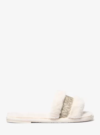 Alexis Faux Fur and Metallic Signature Logo Slide Sandal