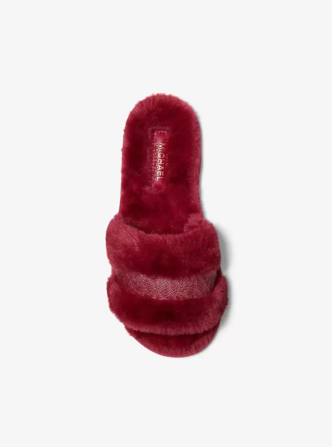 Alexis Faux Fur and Metallic Signature Logo Slide Sandal