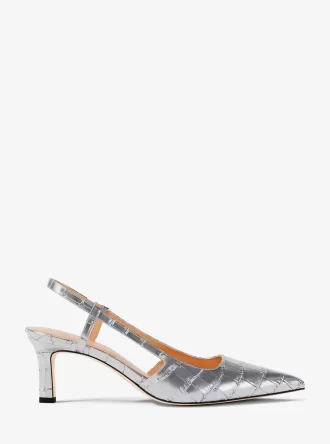 Alora Metallic Crocodile Embossed Leather Slingback Pump