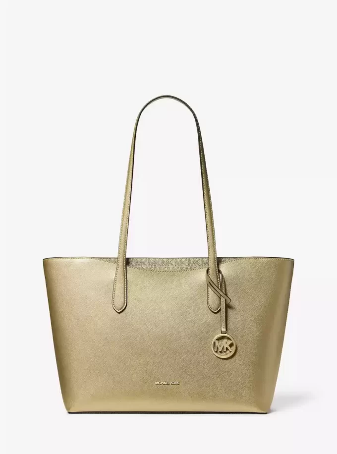 Arden Large Metallic Top-Zip Tote Bag