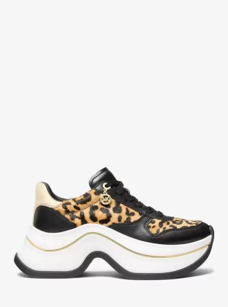 Arla Leopard Print Calf Hair and Leather Trainer