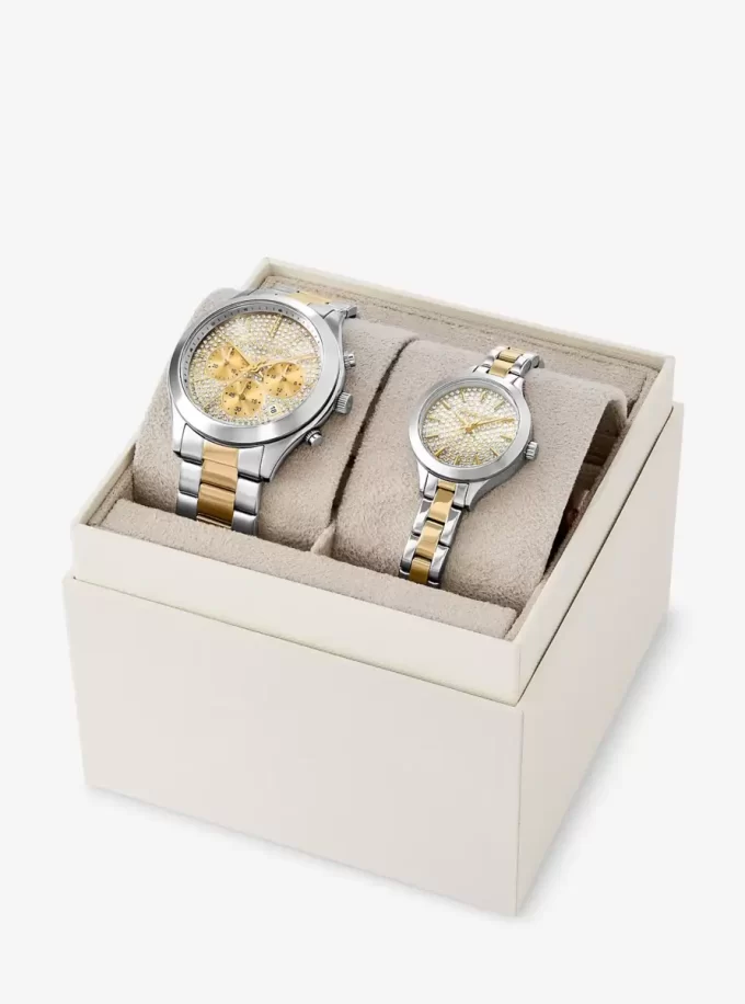 Aspyn His and Hers Pavé Two-Tone Watch Set