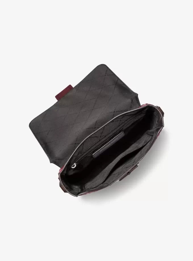 Colby Logo Embossed Burnished Leather Messenger Bag Colby Logo Embossed Burnished Leather Messenger Bag