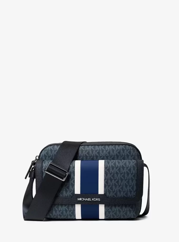 Cooper Medium Signature Logo Stripe Camera Crossbody Bag
