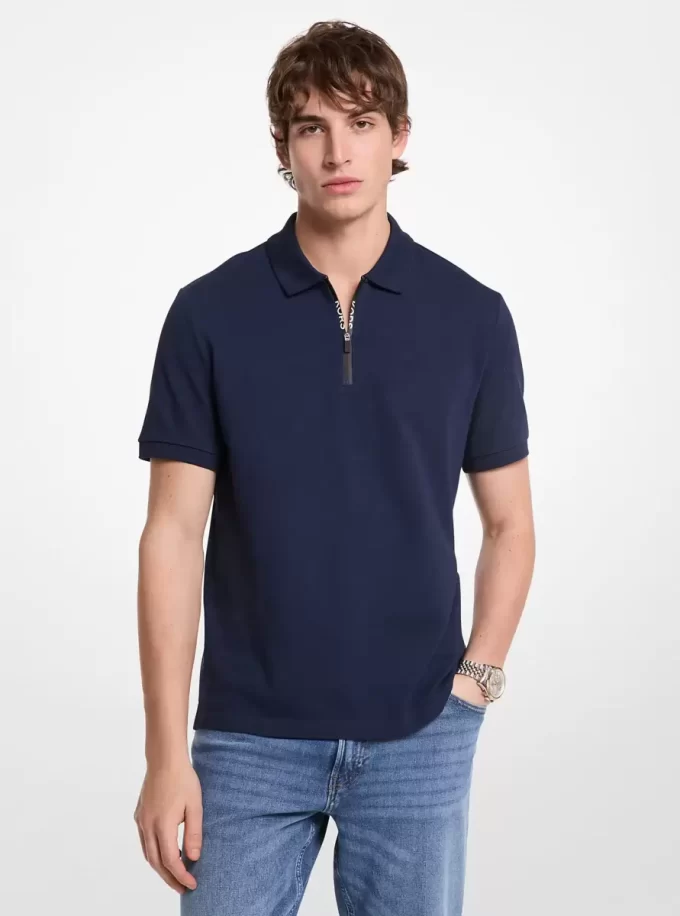 Cotton Zip-Up Polo Shirt