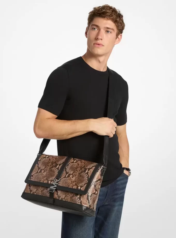 Cyrus Medium Snake Embossed Messenger Bag