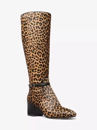 Ella Leopard Print Calf Hair Block Heel Boot