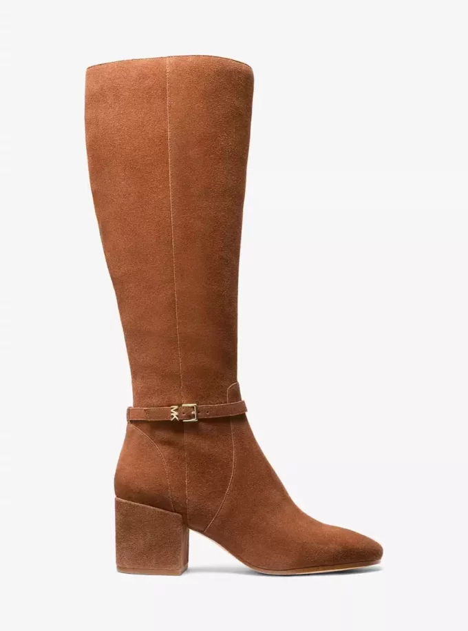 Ella Suede Wide Calf Block Heel Boot