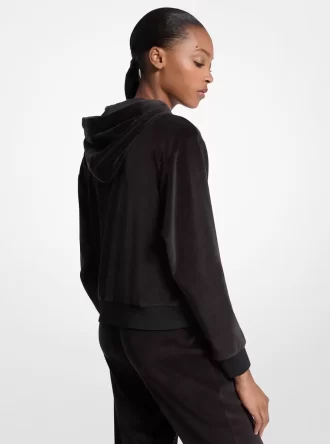 Embellished Logo Velour Hoodie