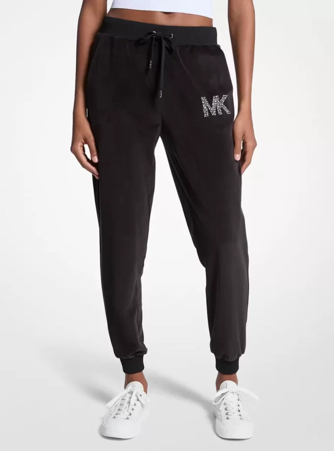 Embellished Logo Velour Joggers
