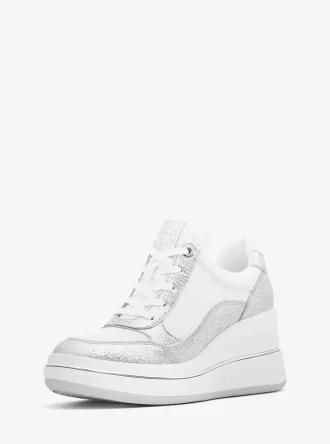 Emmy Glitter Embellished Leather Wedge Trainer