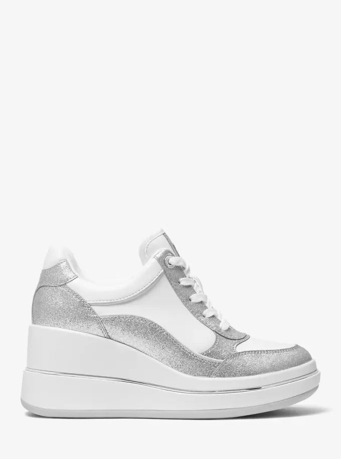 Emmy Glitter Embellished Leather Wedge Trainer Emmy Glitter Embellished Leather Wedge Trainer
