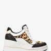 Emmy Leather and Leopard Print Calf Hair Wedge Trainer Emmy Leather and Leopard Print Calf Hair Wedge Trainer