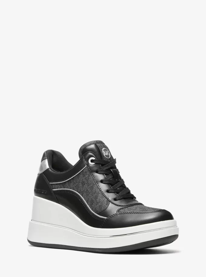Emmy Signature Logo and Leather Wedge Trainer Emmy Signature Logo and Leather Wedge Trainer