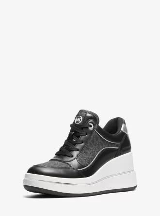 Emmy Signature Logo and Leather Wedge Trainer