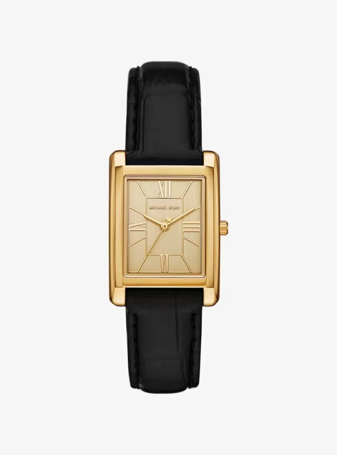 Essex Gold-Tone and Crocodile Embossed Leather Watch