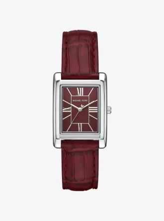 Essex Silver-Tone and Crocodile Embossed Leather Watch