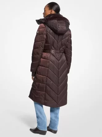 Faux Fur Trim Belted Puffer Coat