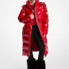 Faux Fur Trim Nylon Ciré Puffer Coat