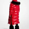 Faux Fur Trim Nylon Ciré Puffer Coat