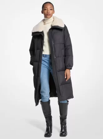Faux Fur-Trim Quilted Puffer Jacket