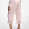 Feather Trim Satin Pajama Pants