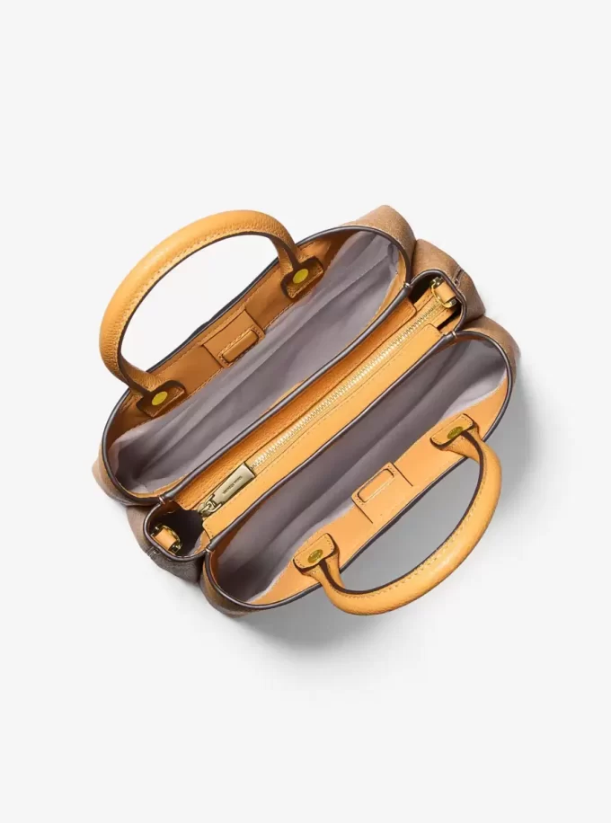 Flora Medium Signature Logo and Leather Satchel