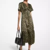 Floral Hammered Satin Midi Dress