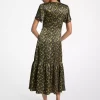 Floral Hammered Satin Midi Dress