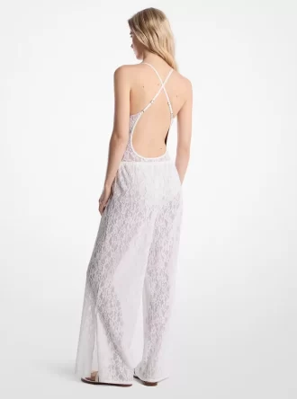 Floral Lace Stretch Nylon Drawstring Pants