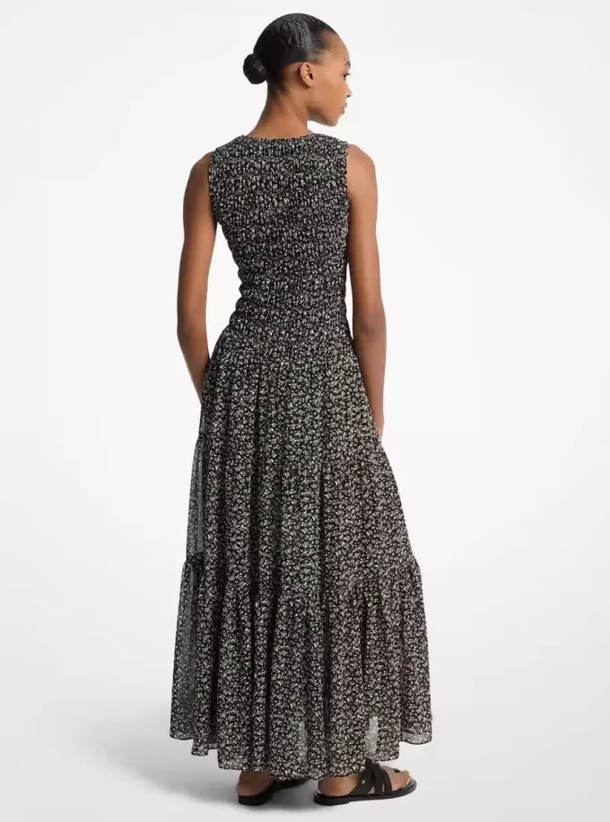 Floral Print Smocked Georgette Maxi Dress Floral Print Smocked Georgette Maxi Dress