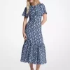 Floral Print Viscose and Silk Blend Midi Dress Floral Print Viscose and Silk Blend Midi Dress