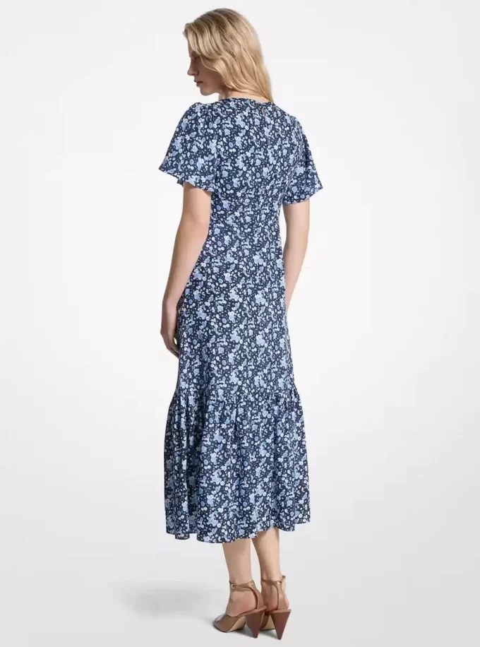 Floral Print Viscose and Silk Blend Midi Dress Floral Print Viscose and Silk Blend Midi Dress