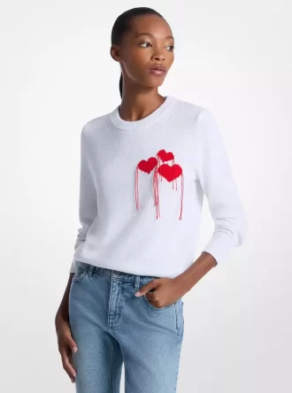 Fringed Heart Cotton Blend Sweater