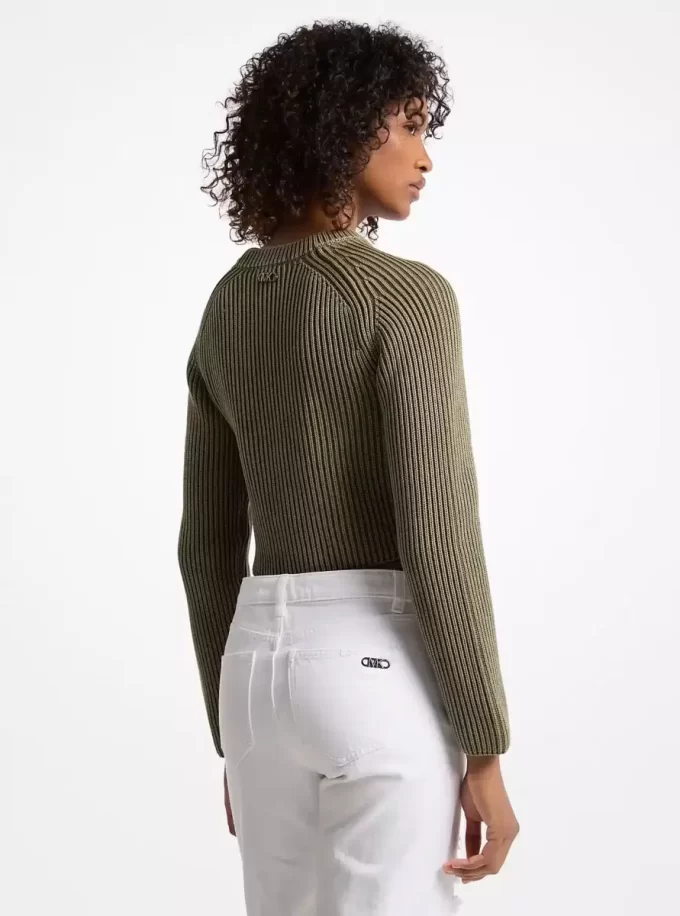 Garment-Dyed Ribbed Cotton Cropped Sweater