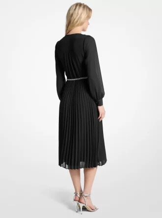 Georgette Belted Pleated Shirtdress