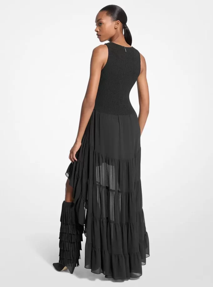 Georgette Smocked High-Low Dress