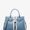 Hamilton Medium Leather and Snake Embossed Stripe Satchel