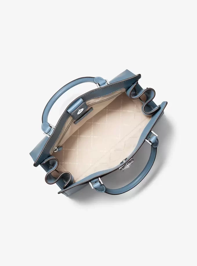 Hamilton Medium Leather and Snake Embossed Stripe Satchel