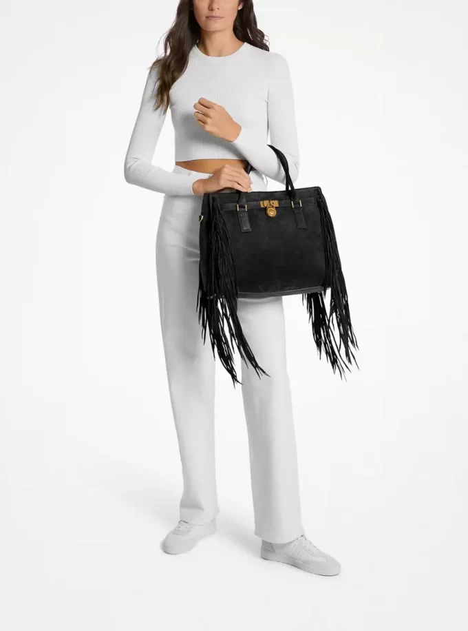 Hamilton Moderne Large Fringed Suede Satchel
