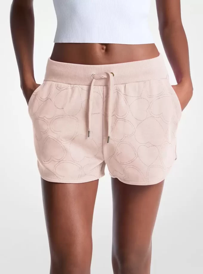 Heart Embroidered Cotton Blend Shorts Heart Embroidered Cotton Blend Shorts