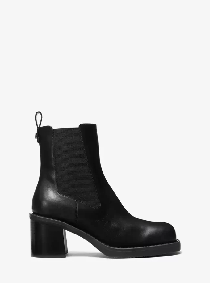 Houston Leather Block Heel Ankle Boot Houston Leather Block Heel Ankle Boot