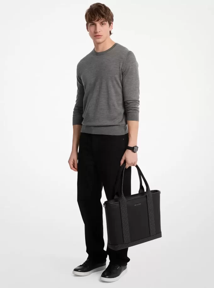 Hudson Leather and Signature Logo Work Tote Bag