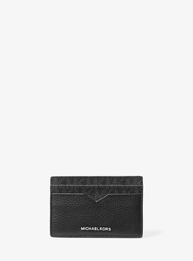Hudson Pebbled Leather and Signature Logo Money Clip Card Case