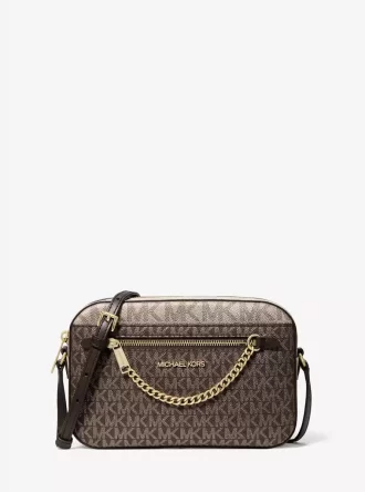 Jet Set Large Metallic Signature Logo Crossbody Bag