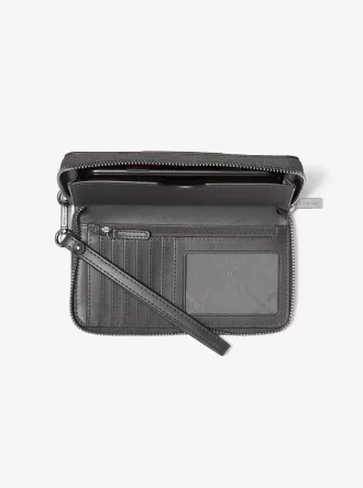 Jet Set Large Metallic Signature Logo Stripe Smartphone Wallet