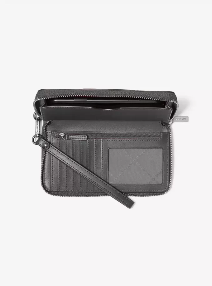 Jet Set Large Metallic Signature Logo Stripe Smartphone Wallet