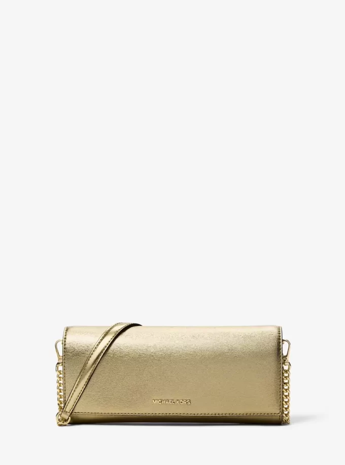 Jet Set Medium Embellished Metallic Leather Clutch